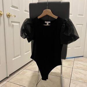 Elegant Black Kids One Piece with Puff Sleeves